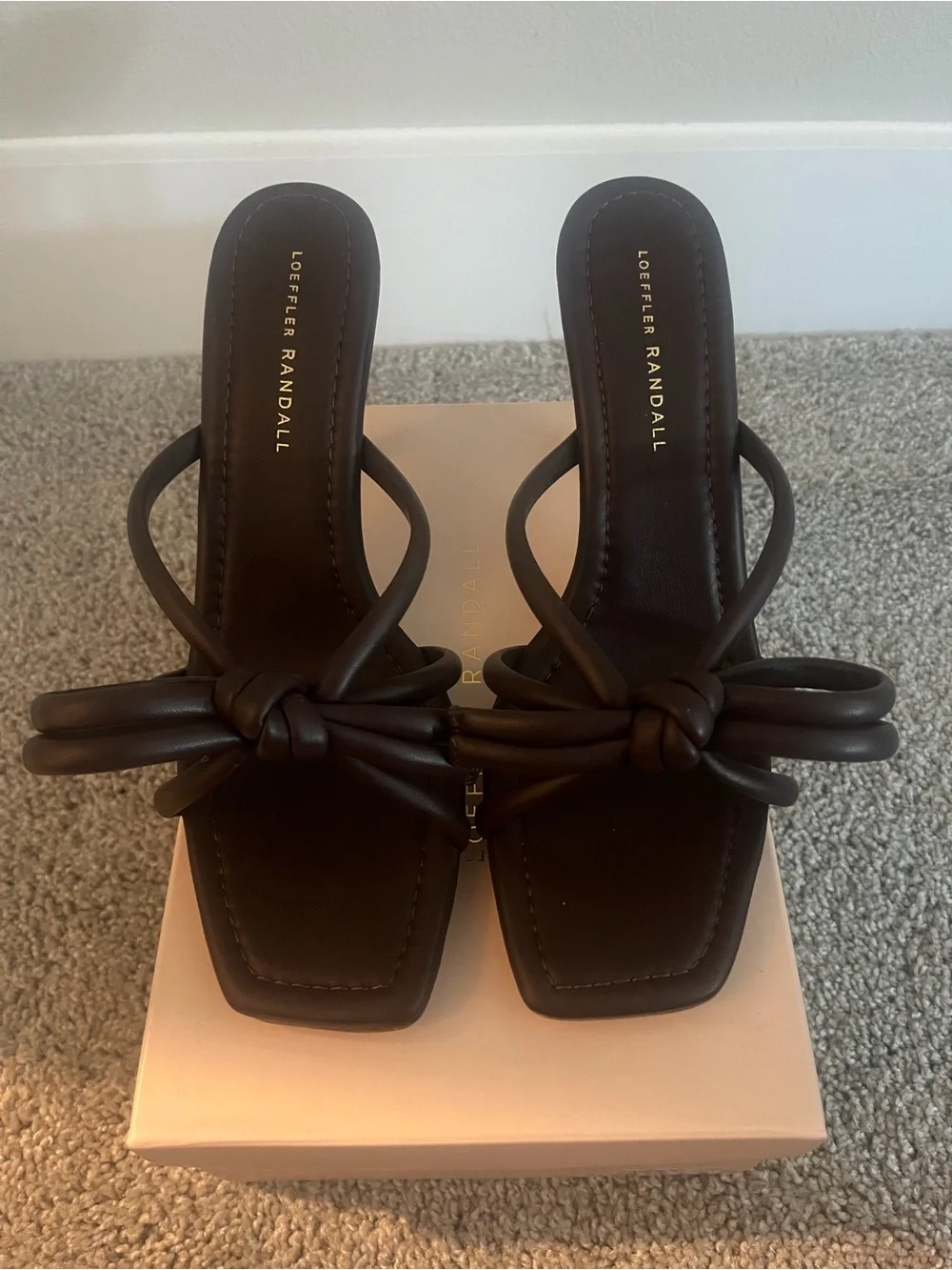 Loeffler Randall Brown Knotted Leather Stiletto Mule in Chocolate